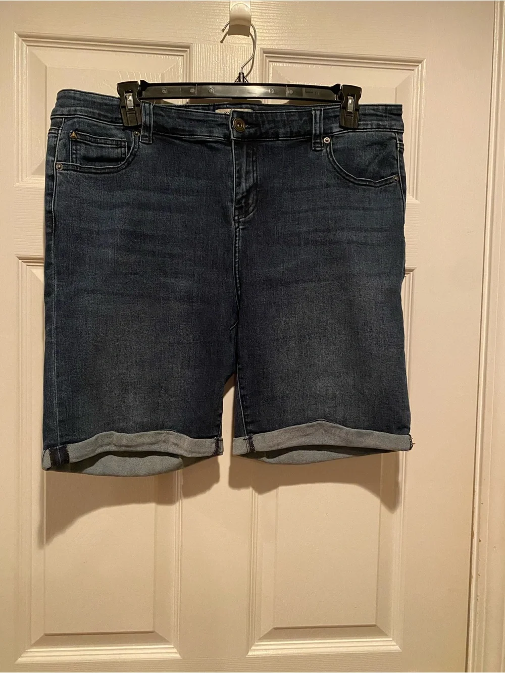 Dark Wash Denim Bermuda Shorts - Classic Roll-Cuff